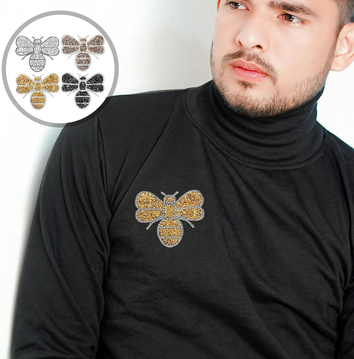 BESTonZON 4pcs Bee Shaped Rhinestone Iron on Patches for Clothing and Shoes, Easy to Apply with Quick Heat Adhesive, Versatile Use for DIY Decoration, Stylish and Attractive Bling