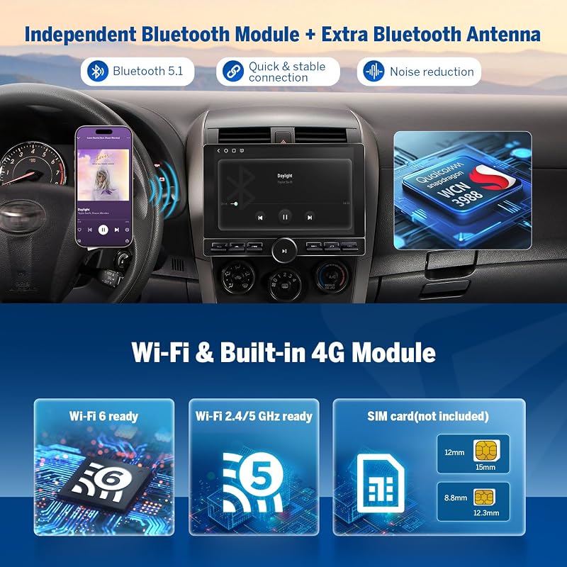 Eonon UX6K-PRO-MAX 10,1" Android 13 Autórádió 8+128GB 4G GPS Navigáció CarPlay Osztott Képernyő Bluetooth WiFi DSP Tolatókamerával Volkswagen