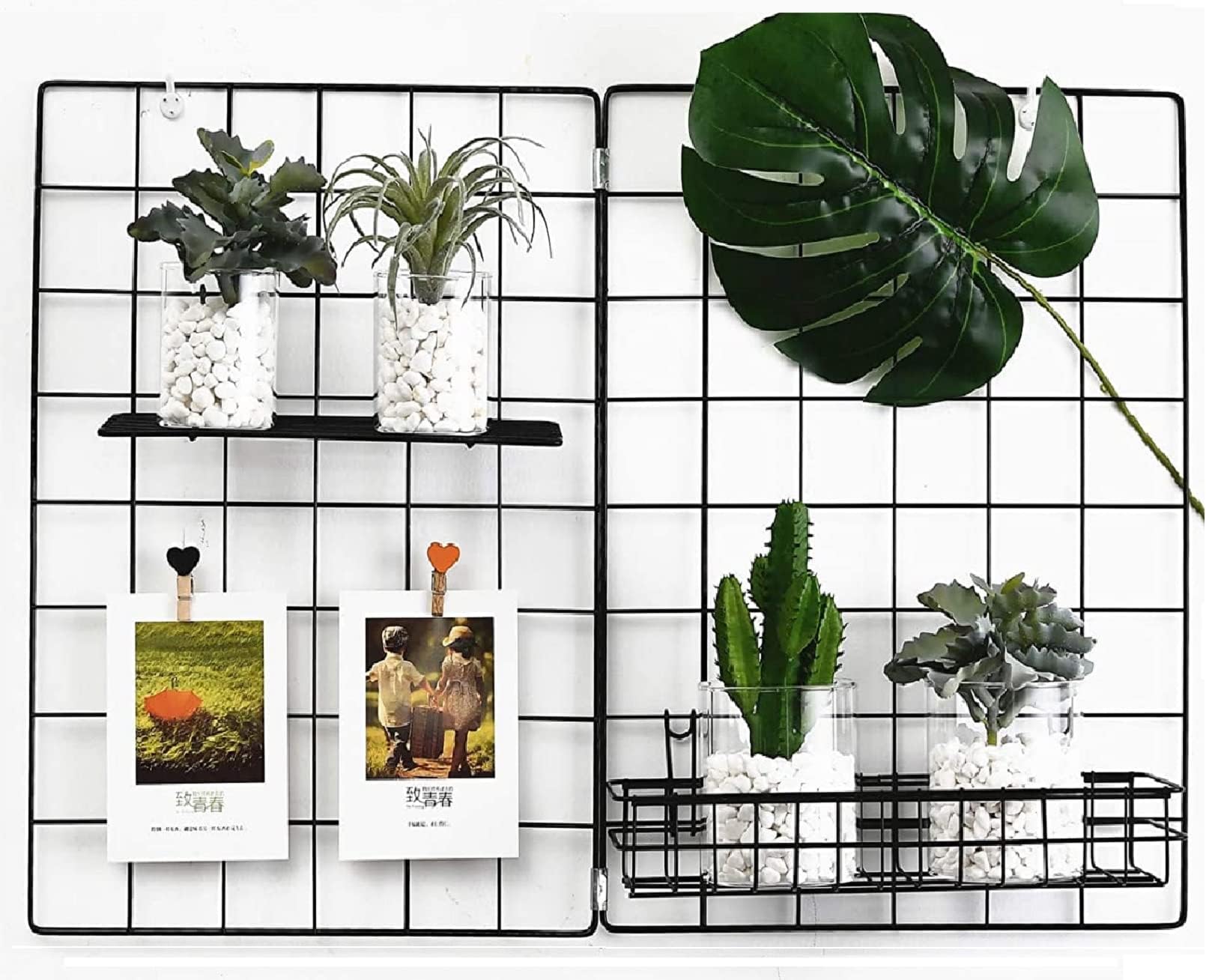 Wall Grid Panel, Grid Wall Photo Display Hanging, Foldable Office Wall Decor Iron Rack, Photograph Wall Mesh Organizer, Ins Art Display Picture Wall Hangers (Pack-1, 25.6 x 17.7 Inches)