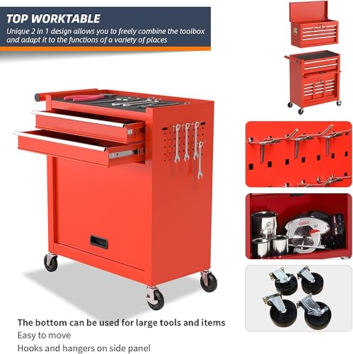 Miniatura 5 de Caja de herramientas con ruedas de 8 cajones, caja de herramientas con cerradura con ruedas y cajones, gabinete de herramientas de almacenamiento de