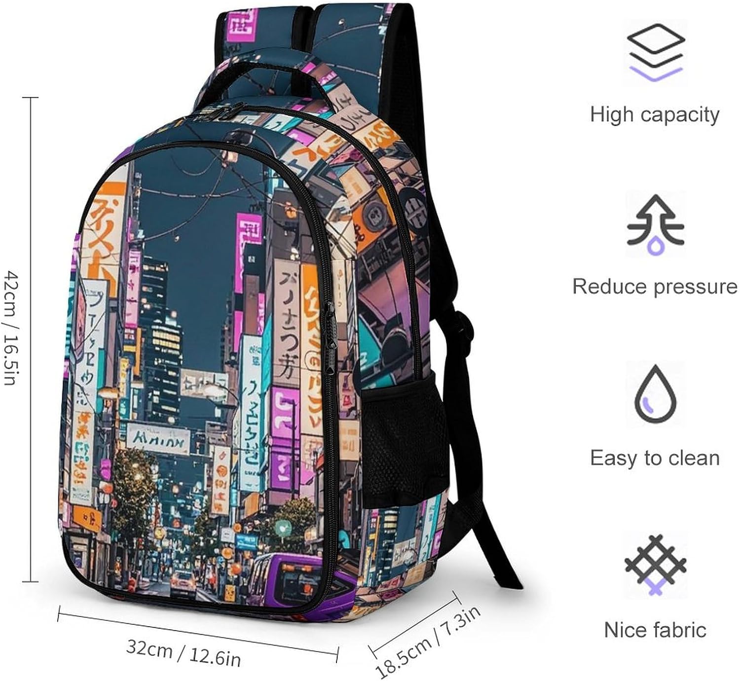 Travel Backpack for Women Men Purple Tokyo Streets Laptop Backpack Large Bookbag Computer Bag for Hiking image 2