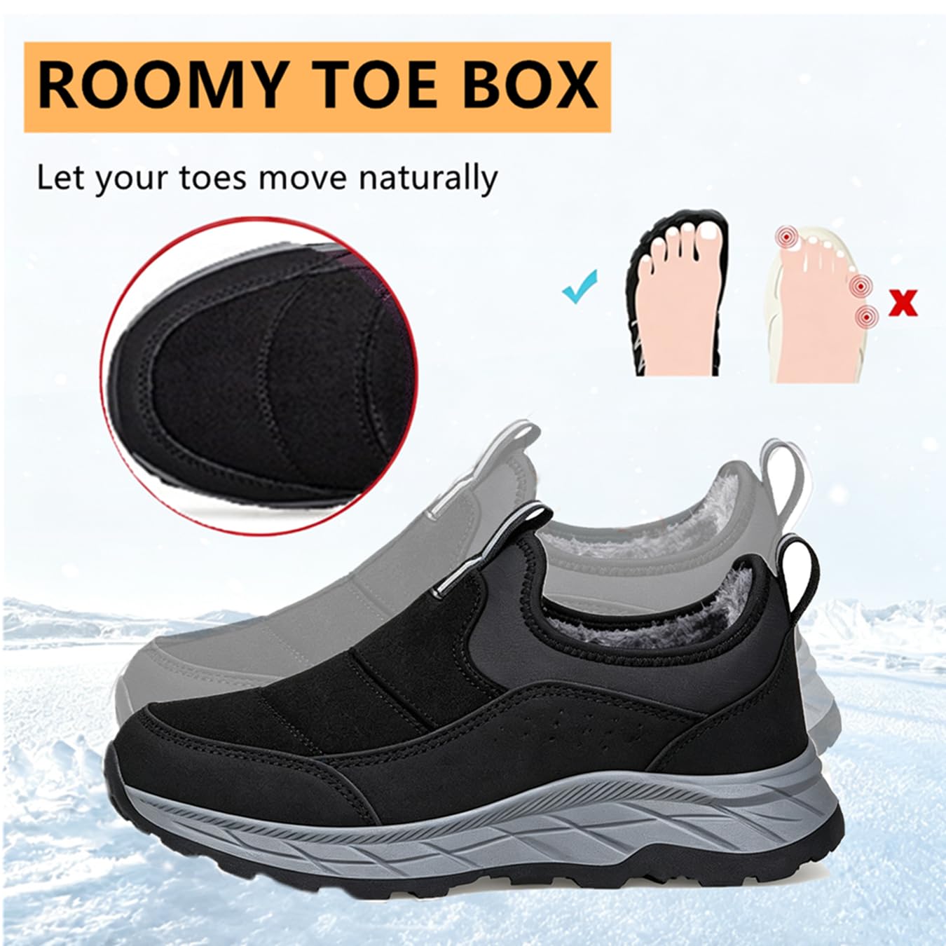 Zapatos de Invierno sin Cordones Mujer Hombre Botas De Nieve con Forro CáLido Cómodos Antideslizantes Slip-On Sneakers para Caminar al Aire Libre