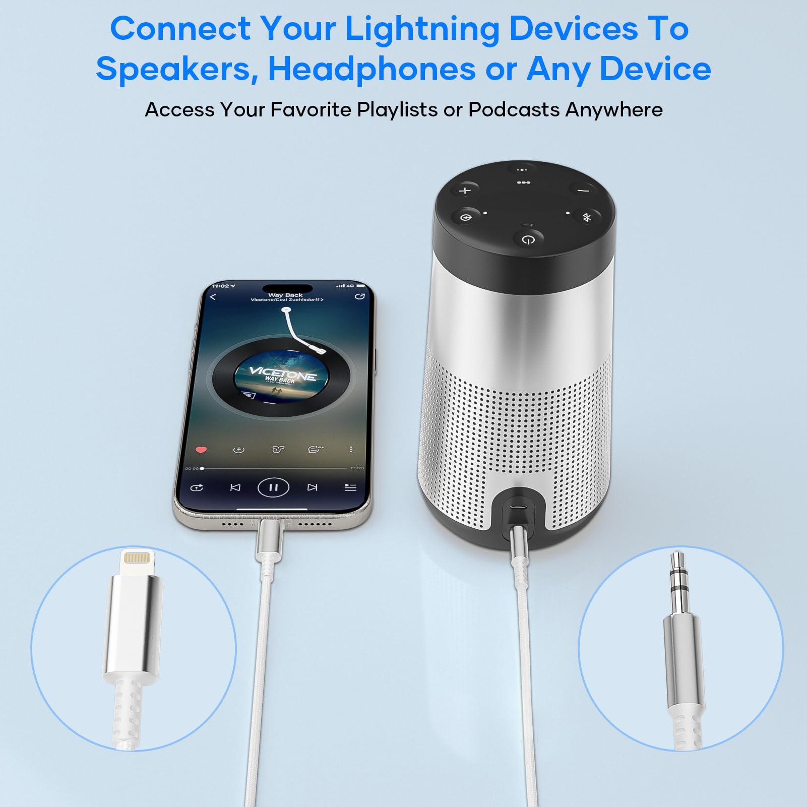Cable Jack i Phone 1,2M [Certifié MFi] Audio Cable Auxiliaire Voiture i Phone Light-ning Cable Jack 3.5mm Compatible avec iPhone 14/13/12/11/X pour Autoradio/Casque/Enceinte, Argent