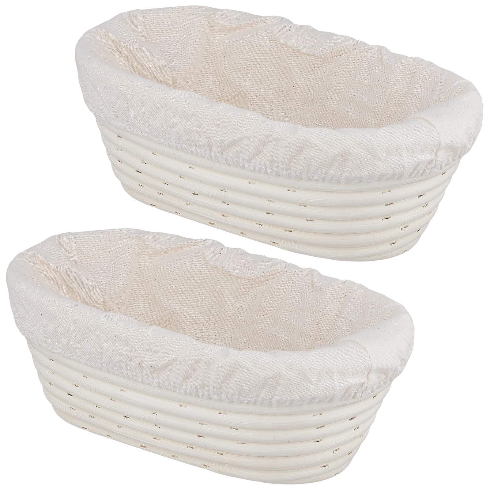 Banneton pour Pain - Lot de 2 Corbeilles à Pain Ovales 25x15x8cm - Panier de Fermentation en Rotin Naturel avec Insert en Lin - Pour Levain et Pâte