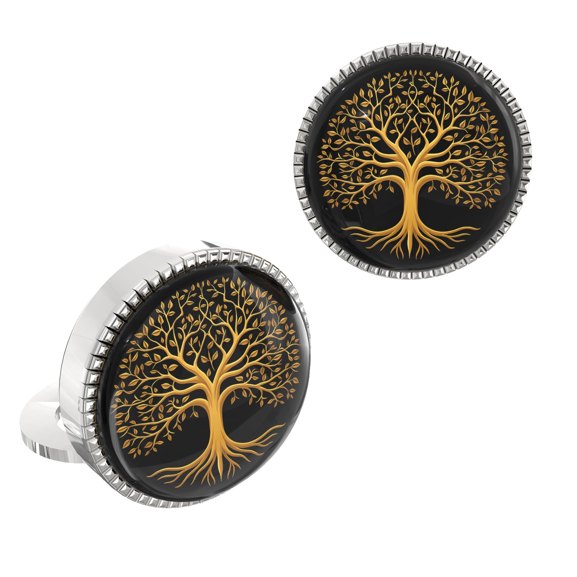 18K Yellow Gold Colour Plated Tree of Life Button Cover Cufflinks for Men – Symbolic Snap-on Shirt Accessory – Meaningful Gift for Milestones, Growth & Celebrations-image-48