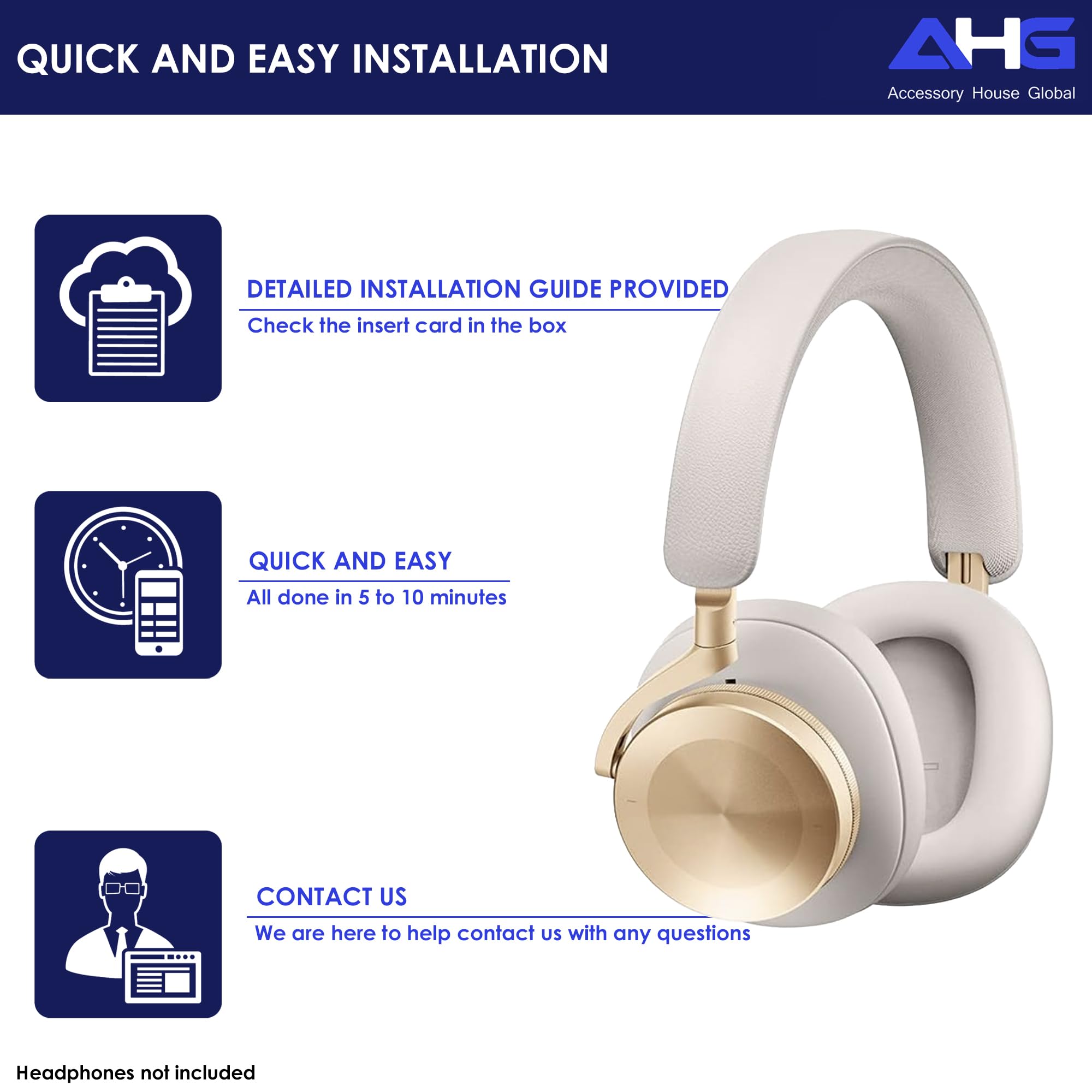 AHG Accessory House Global Coussinets de rechange pour casque Beoplay H95 Bang & Olufsen Beoplay H95 (doré). Cuir peau de mouton/mousse haute densité/aimant puissant