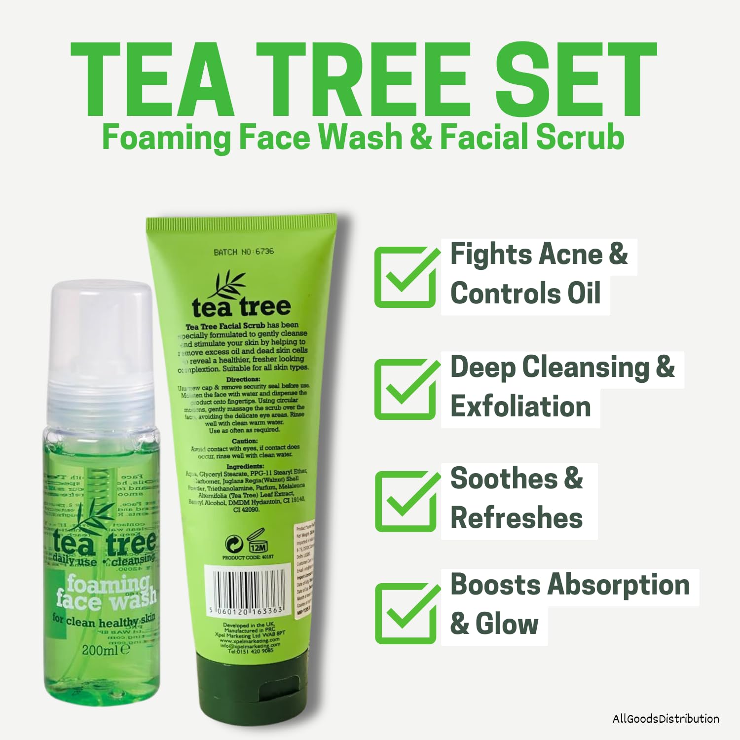 Tea Tree Foaming Face Wash and Facial Scrub with Cleansing Brush, 2-Pack, Deep Pore Cleansing, 1 count (Pack of 3) - Image 3