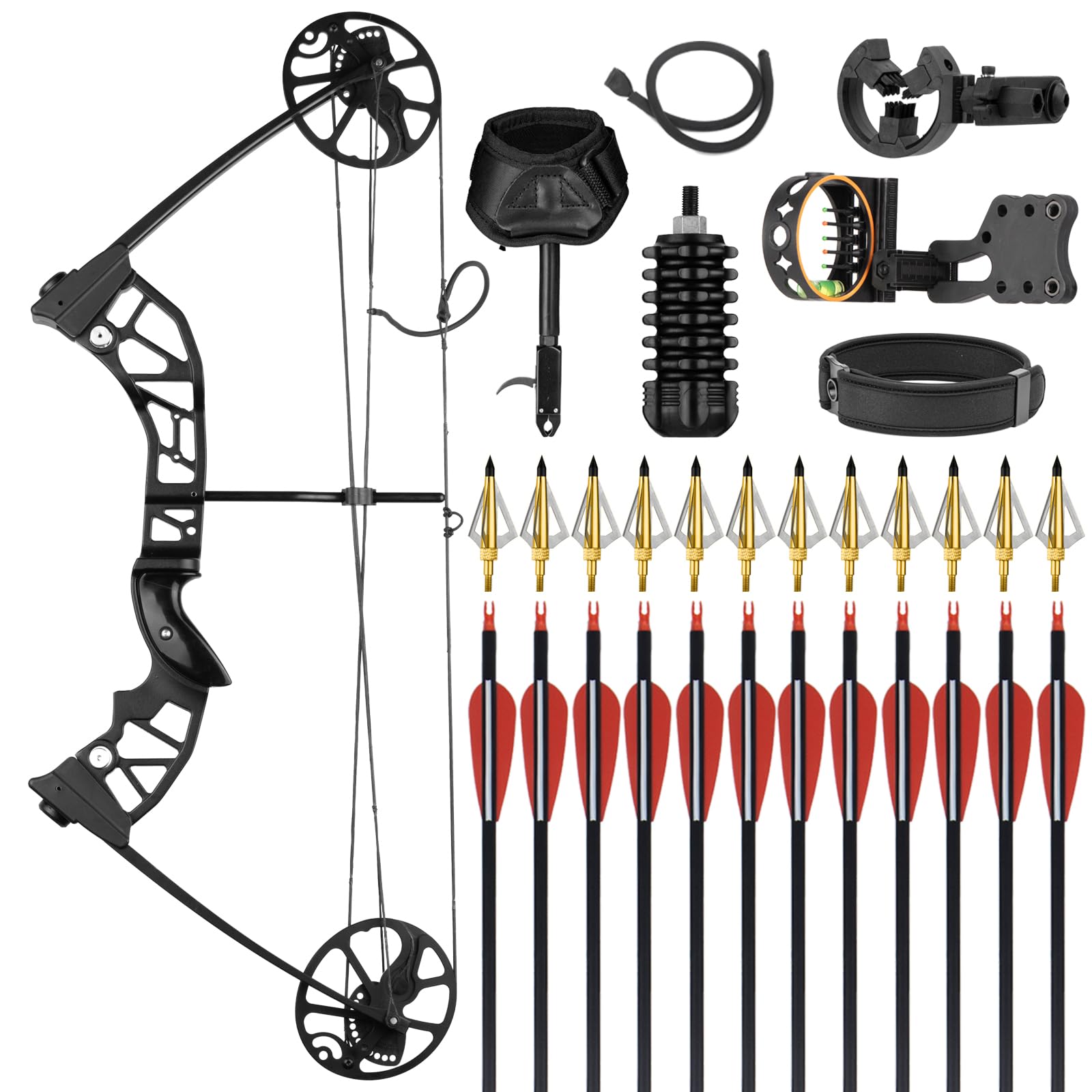 Compoundbogen-Set, 9-31,8 kg Zuggewicht verstellbar, 48,3 cm - 76,2 cm Ziehlänge, Jagd-Compound-Bögen-Set für Erwachsene, Anfänger, Outdoor-Shooting, rechte Hand