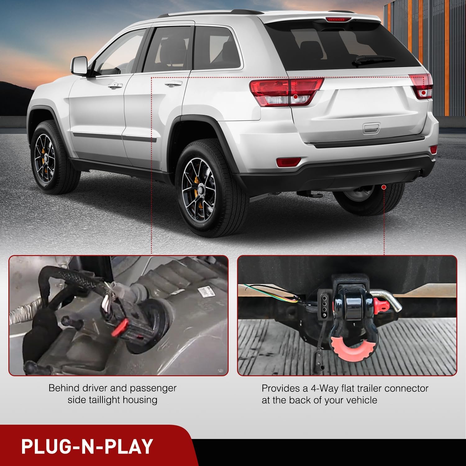 Nilight 4 Pin Trailer Wiring Harness Kit 56009 Vehicle Standard 4 Way Connector Custom for 2007 2008 2009 2010 2011 2012 2013 Jeep Grand Cherokee Simple Fit Tow Hitch Harness