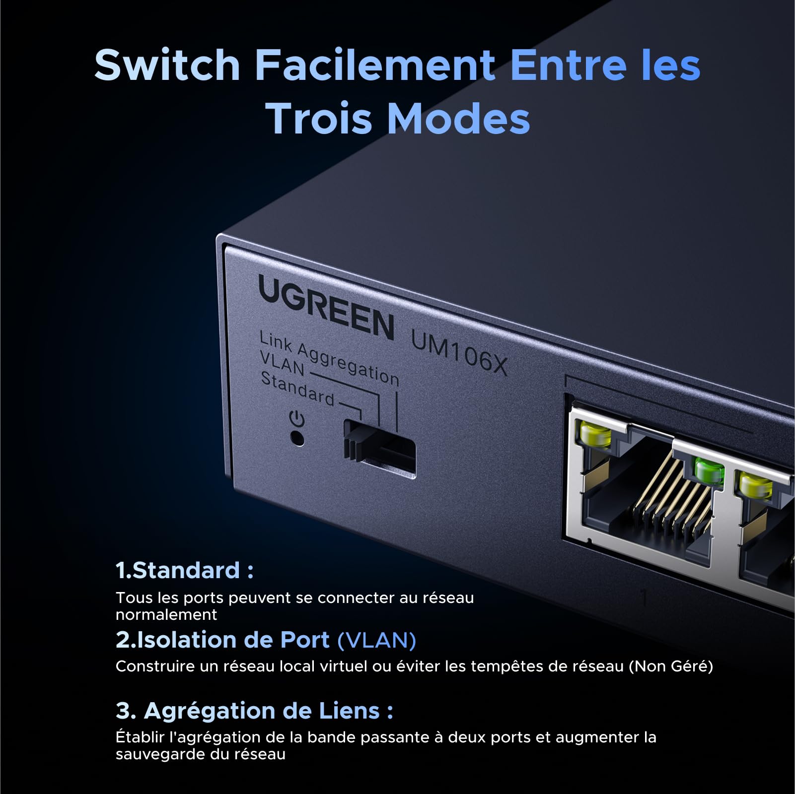 UGREEN Switch Ethernet 6 Ports 2.5G 1 Port SFP+ 10G RJ45 Métal Non Géré 4KV Montage Mural
