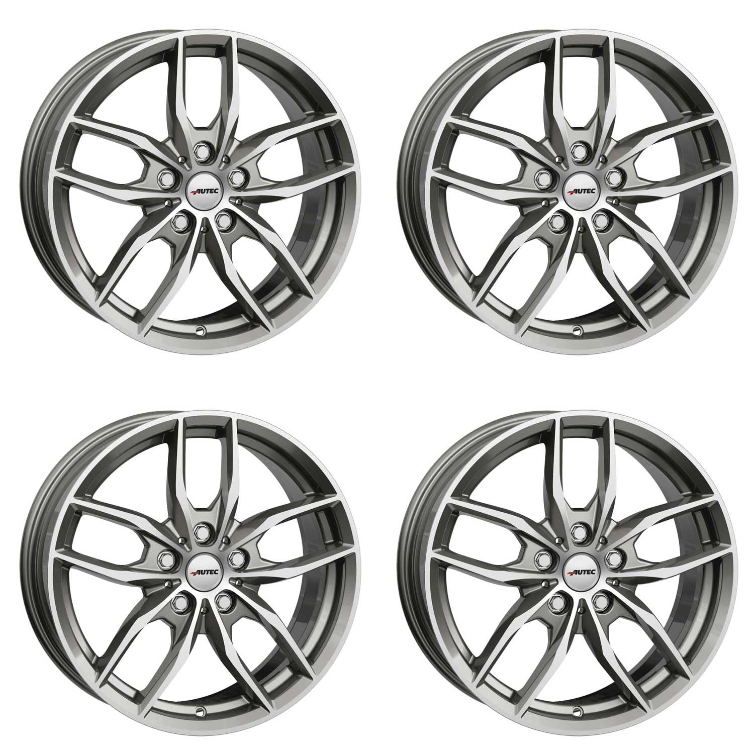 4x AUTEC Felgen Alufelgen BAVARIS 8.0x19 ET57 5x112 Titansilber poliert kompatibel mit BMW 2er 1