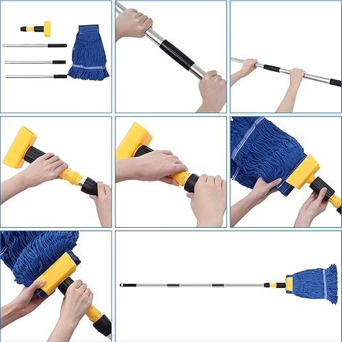 Miniatura 4 de Paquete de 2 asas de trapeador comercial resistente con 6 cabezales de repuesto, palos de trapeador y cabezales de trapeador, cabezal de trapeador