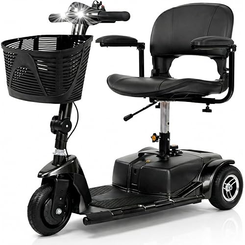 Vive 3 Wheel Mobility Scooter - Electric Powered Mobile Wheelchair Device for Adults - Folding, Collapsible and Compact for Travel - Long Range Power Extended Battery with Charger and Basket Included