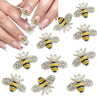 10Pcs Gold Bee Nail Art Charms, 3D Gold Alloy Bees Jewelry Charm for Nails, DIY Design Cute Kawaii Nail Crystal Rhinestone Decoration Nail Art Supplies Accessories for Women and Girls 1