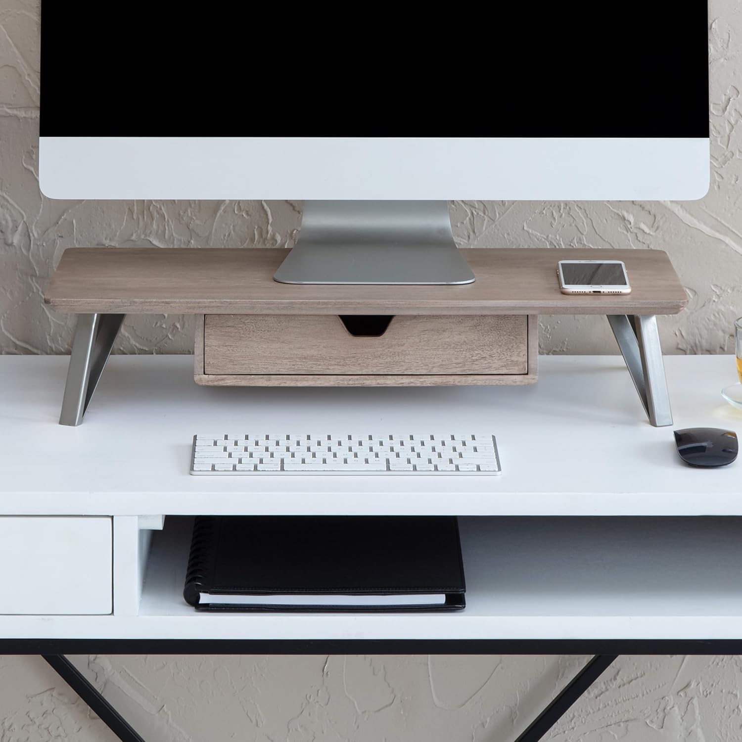 Anji Mountain Monitor Stand - Desktop Organizer & Laptop Riser, Ergonomic Monitor Riser, Space-Saving Monitor Stand for Desk, Durable Construction, Easy Assembly, Ideal for Home & Office,Biscotti