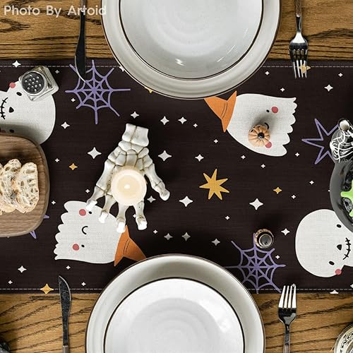 Miniatura 3 de Artoid Mode Camino de mesa espeluznante de Halloween, telaraña, araña, fantasma, luna, murciélago, cumpleaños, baby shower, cocina, comedor,