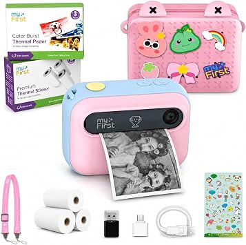myFirst Kids Instant Print Camera, 16MP Camera, 9 Rolls Paper, Travel Case