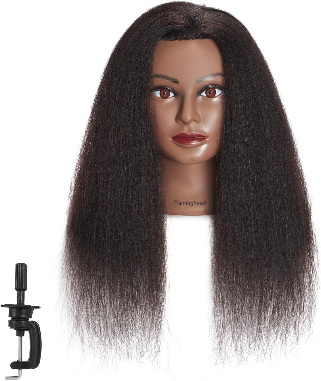 Traininghead 16 inch 100% Real Hair Mannequin Head Training Head Cosmetology Doll Head Manikin Practice Head Hairdresser with Free Clamp Holder Female