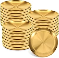 25 Pack 6.5 Inch Gold Stainless Steel Dinner Plates - Durable Stackable Metal Plates for Camping, Parties, BBQs & Family Dinners