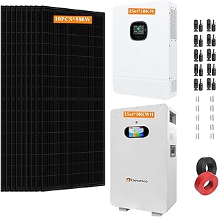 Dawnice Off-Grid Solar System Complete Kit 10KW Home Kit with 580W Solar Panels+10KW 48V Solar Inverter+ Solar Battery 5KWH 10KWH 16KWH with UL (10PCS*580W PV+1Set*10KW Inverter+ 1Set*10KWH)