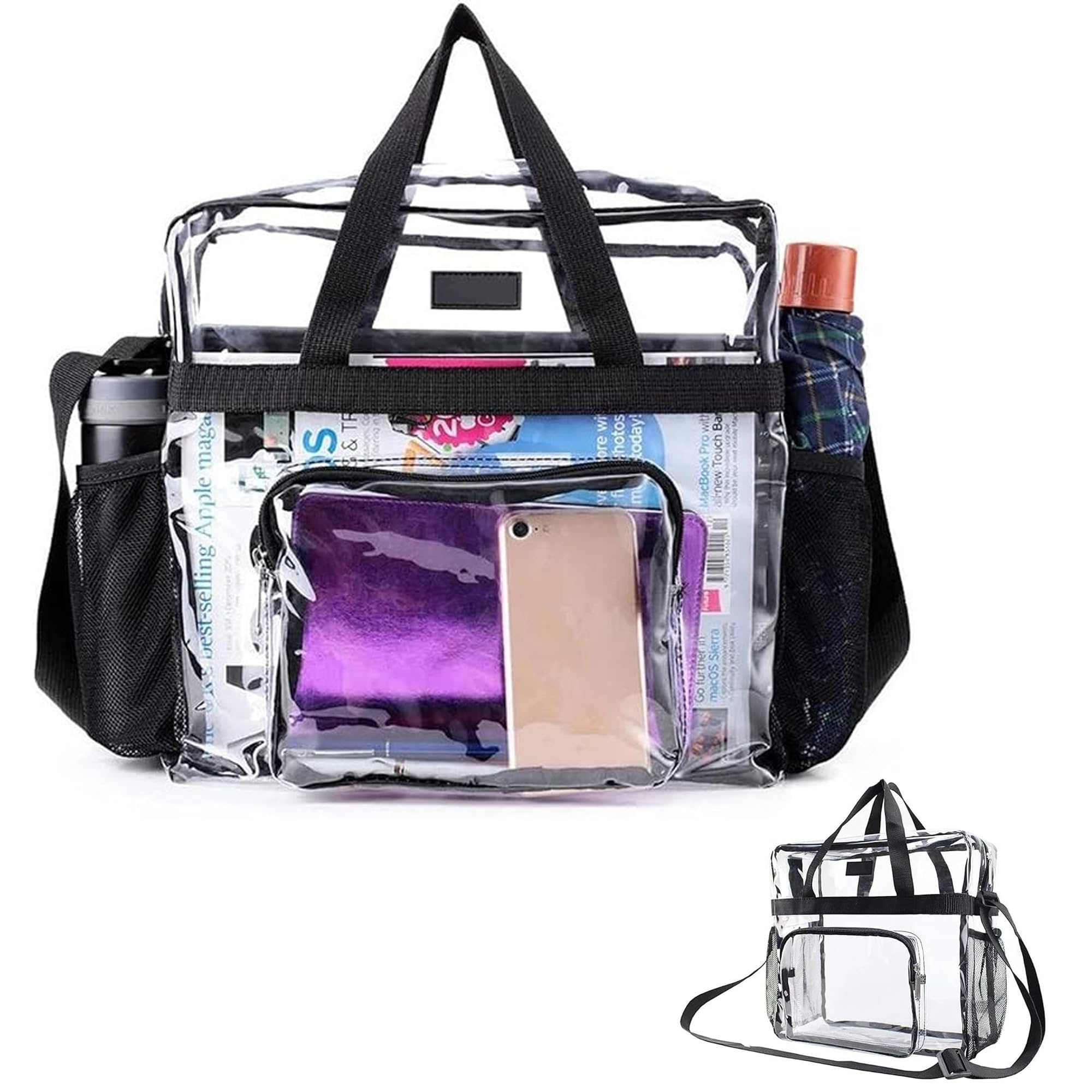 Bolsa transparente Bolsa transparente de PVC BolsaTransparente Aprobada por el Estadio Bolsa de Viaje Portátil de Maquillaje para Trabajo,Juegos Deportivos y Conciertos,30 x 30 x 15cm