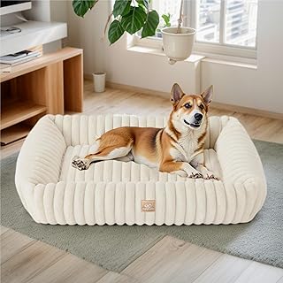CareCooo Flauschiges Hundebett Große Hunde, Waschbar Abnehmbar, Rechteckig, rutschfest & Komfortabel, Hundekörbchen, Hundekissen, Hundesofa für Große Rassen, weiß, L(92x69x20cm) product image