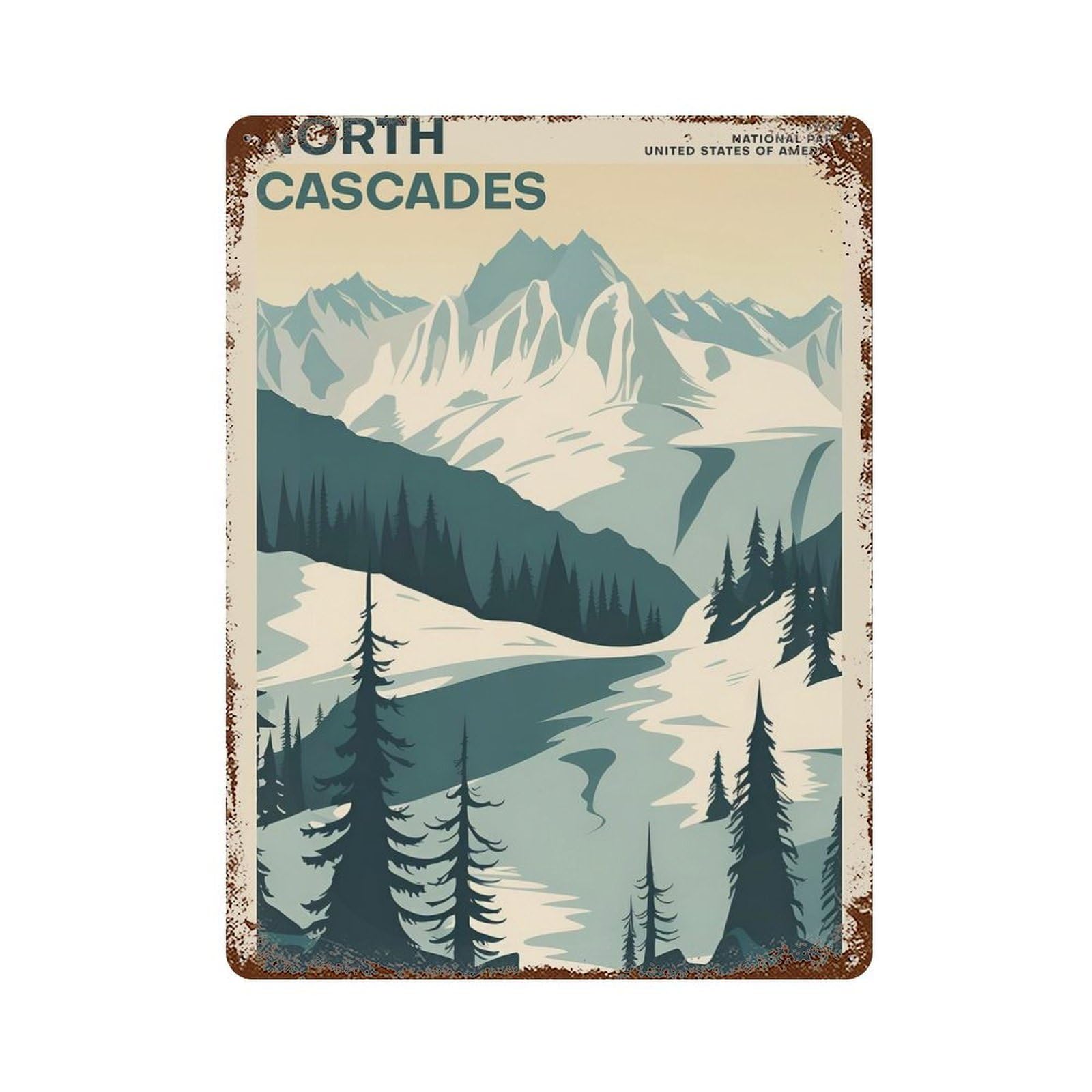 Garage Style North Cascades Park Poster Rusty Metal Tin Sign 15.7"x11.8", Classic Wall Plaque for Bar And Workshop