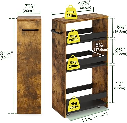 Miniatura 4 de TEAMIX Carrito de almacenamiento delgado de 4 niveles con asa, carrito de almacenamiento deslizante rodante, unidad de estantería móvil, carrito