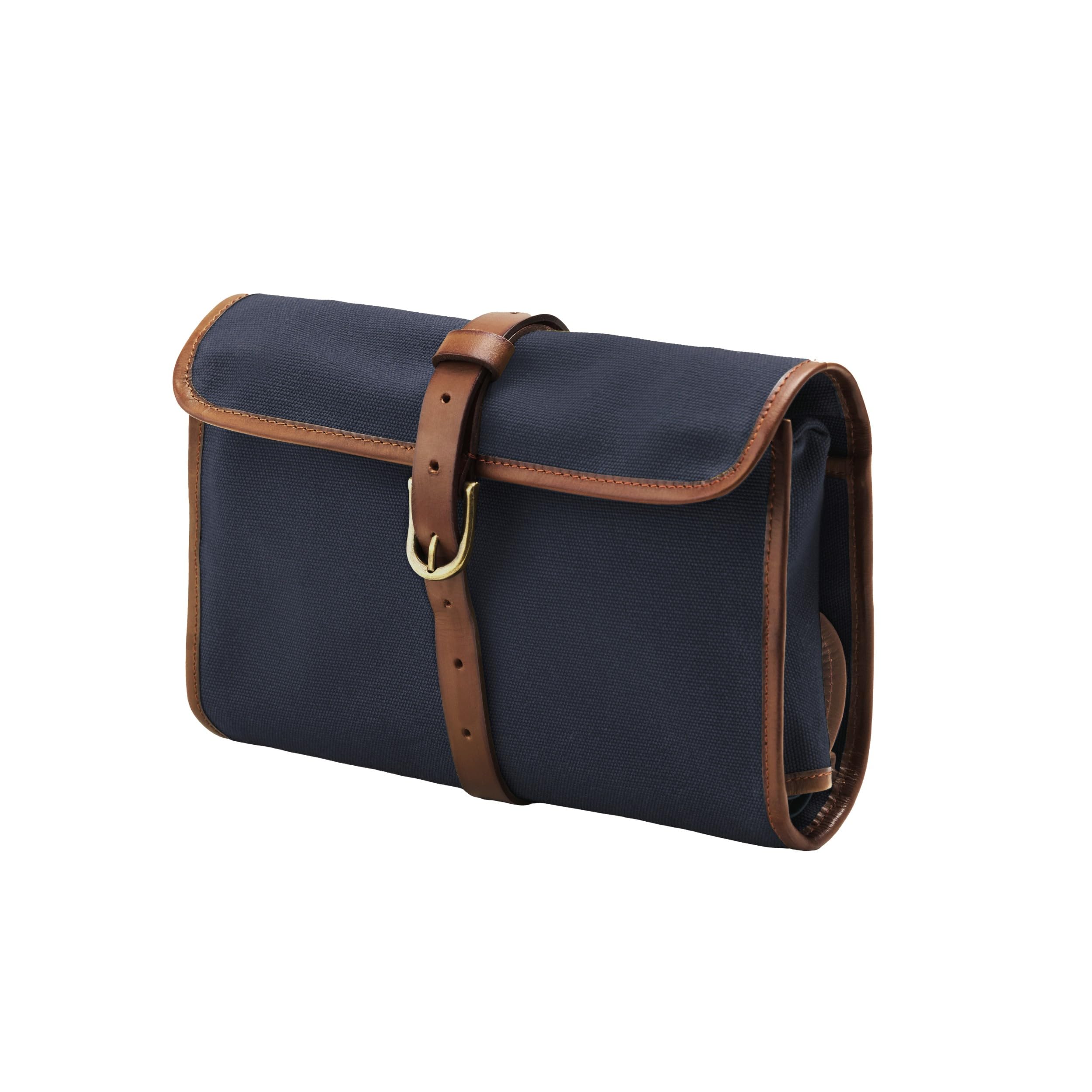 DRAKENSBERG Kulturbeutel 'Sid' zum Aufhängen, Herren, Damen, Faltbare rollbare Kulturtasche, Canvas, Leder, wasserabweisend - Marine-Blau, DR00196