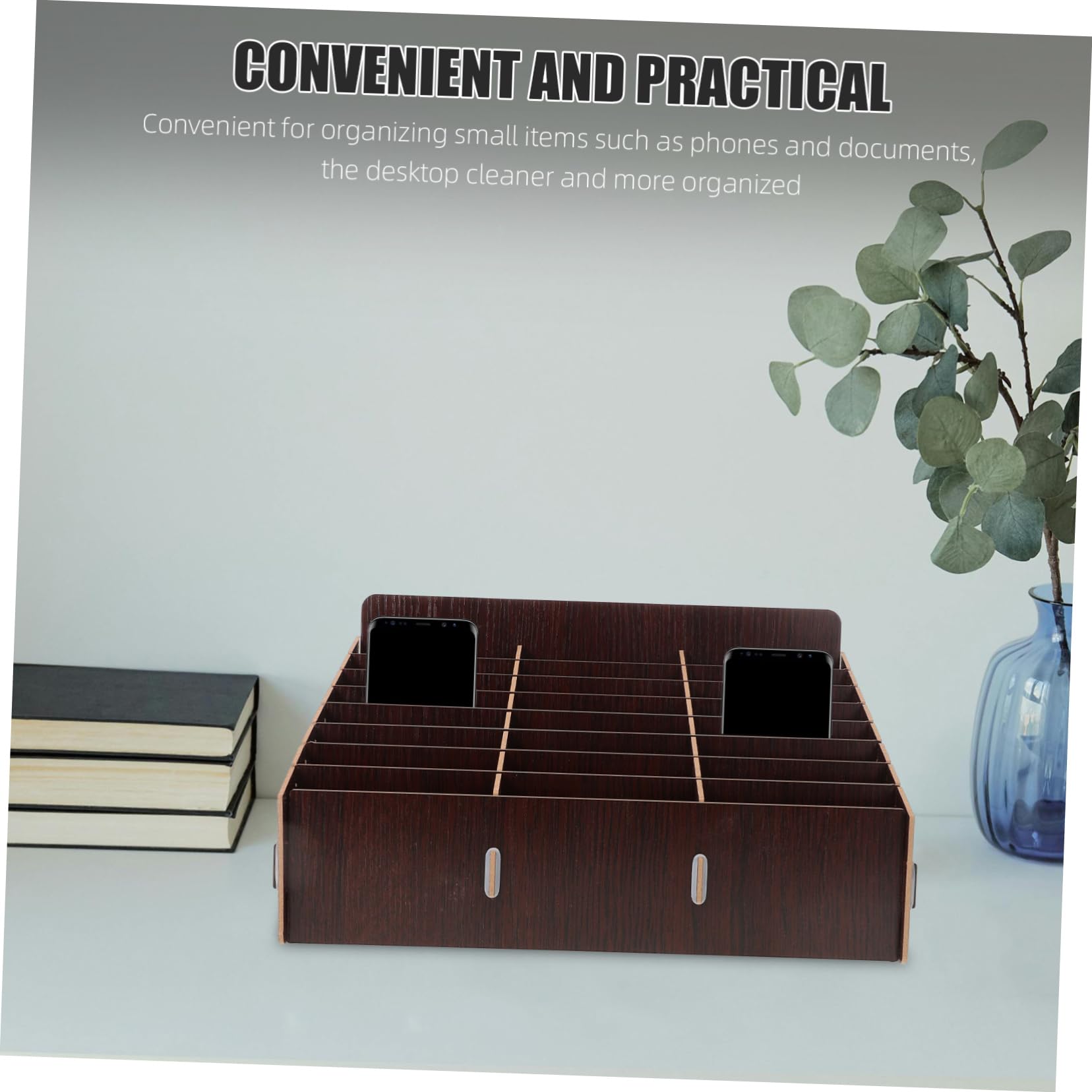 VICASKY Scatola Portaoggetti da Scrivania in Legno Scomparti Multipli, Organizer per Cellulare Multifunzionale per L'uso in Aula e Ufficio