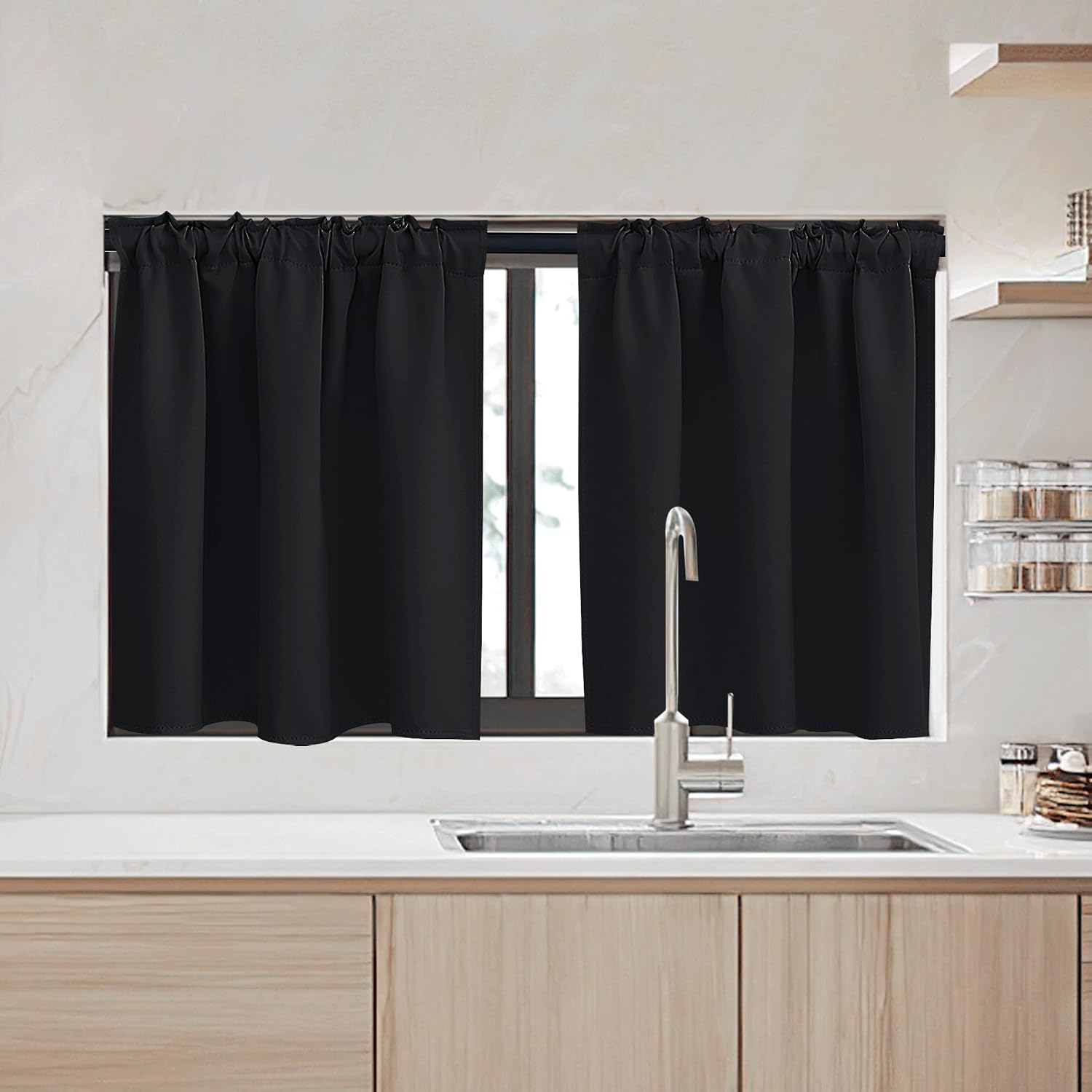 RYB HOME Kitchen Window Curtains, Blackout Privacy Half Window Curtains image 2