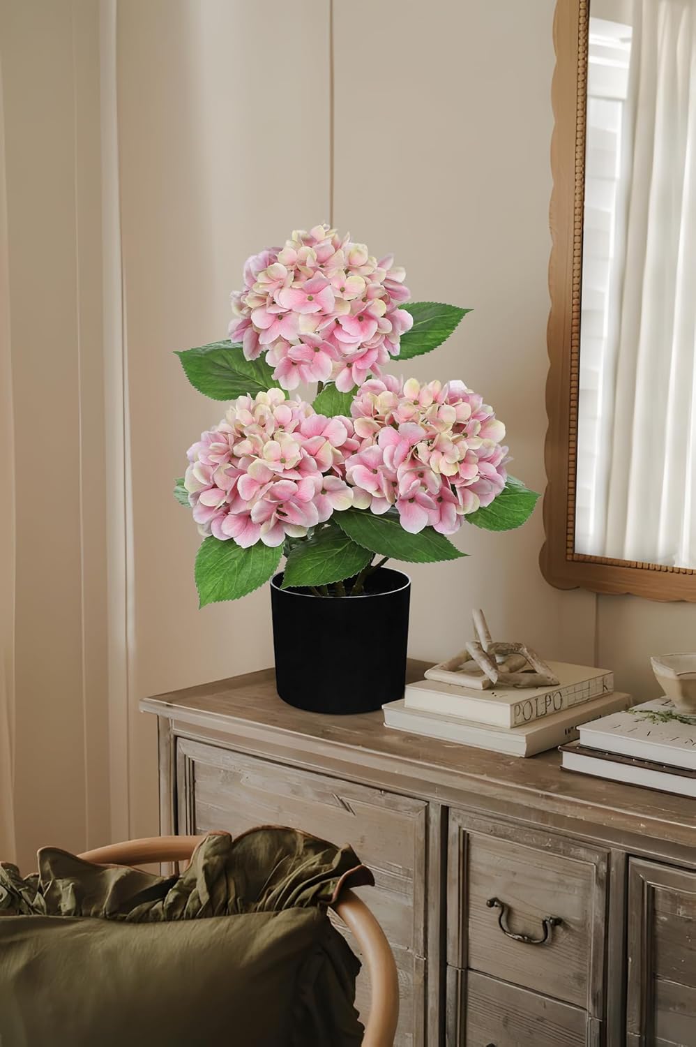 Hollyone Pink Hydrangea Artificial Flowers in Pot Large Silk Hydrangeas Flowers Fake Flowers Arrangements for Indoor Home Office Kitchen Table Centerpieces Wedding Decorations - Image 5