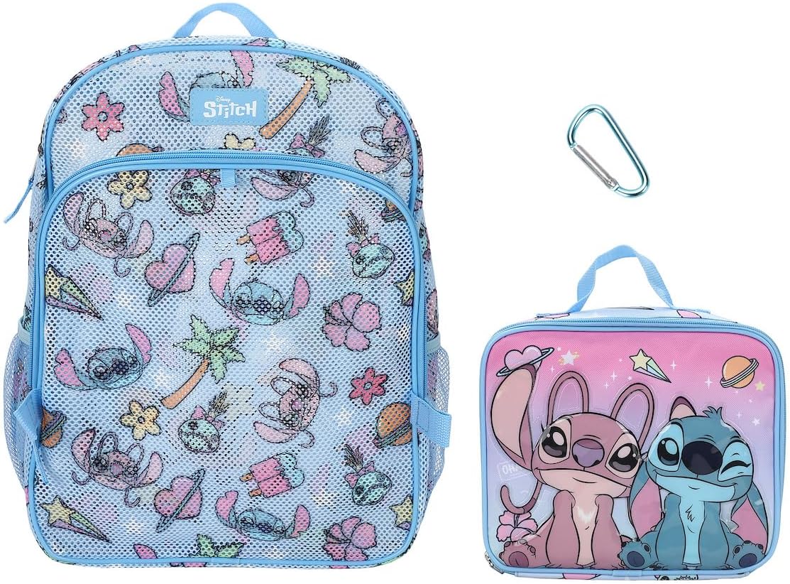 Bioworld Lilo & Stitch Angel & Stitch All-Over Print 16" Backpack With Lunch Kit