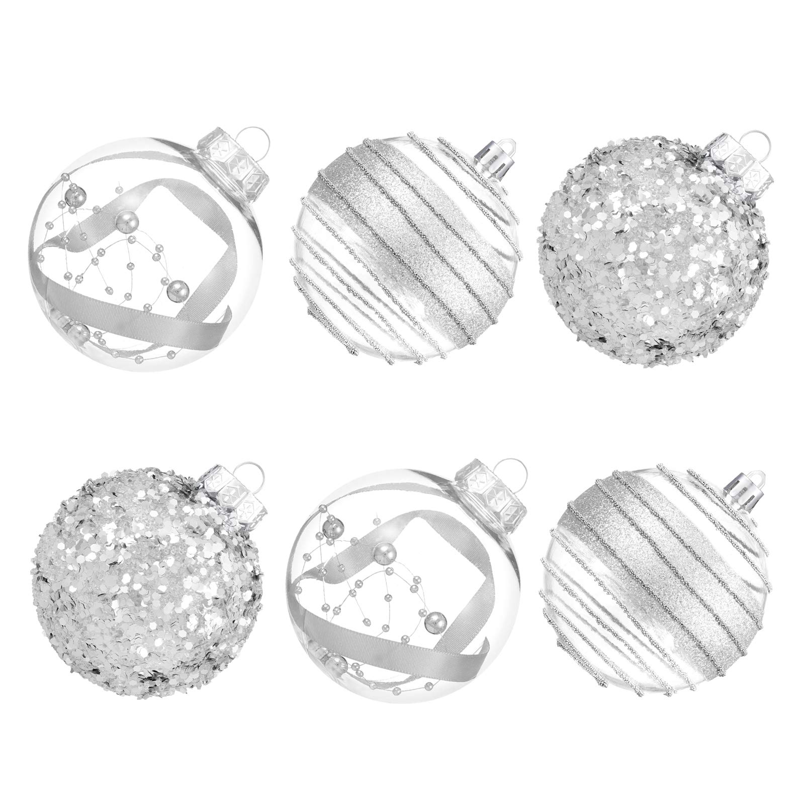 XmasExp Christmas Ball Ornaments Set-70mm/2.76" Silver Large Shatterproof Clear Glitter Pastic Christmas Ball Xmas Tree Decoration Delicate Hanging Ornament (12 Counts,Diamond Silver)