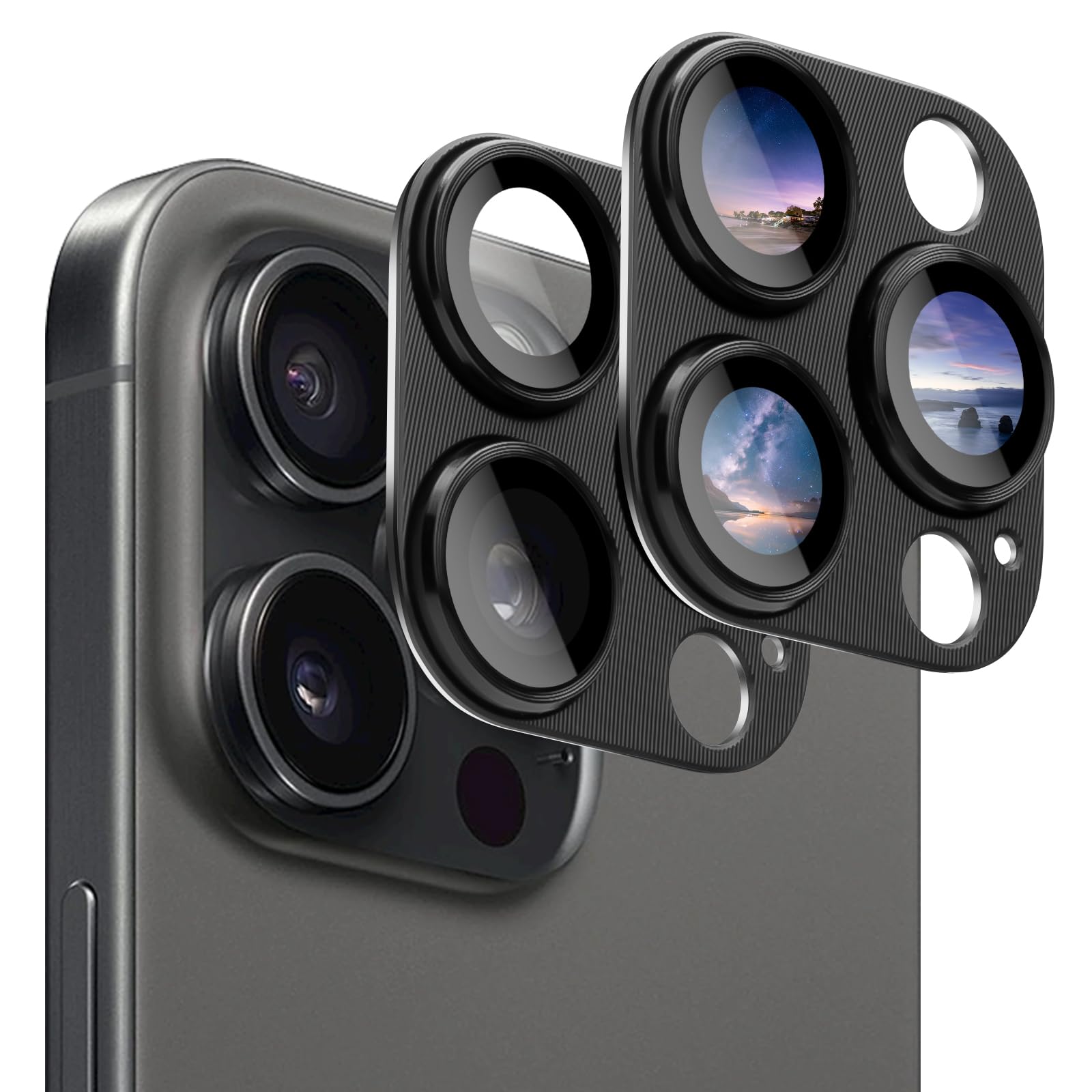 LanQii Protezione Lente Pellicola Compatibile con iPhone 15/iPhone 15 Plus, Telaio Alluminio Vetro Temperato Protezione Fotocamera Posteriore Durezza 9H per iPhone 15/iPhone 15 Plus -Nero