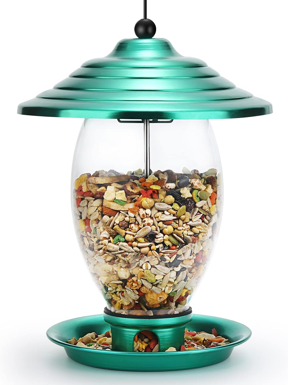 REALEAD Bird Feeders, Wild Bird Feeders for Outside,Metal and Glass Bird Feeder for Outdoors Hanging with 3 lbs Seed Capacity, Birdfeeders Outside Hanging for Garden Yard(Green)