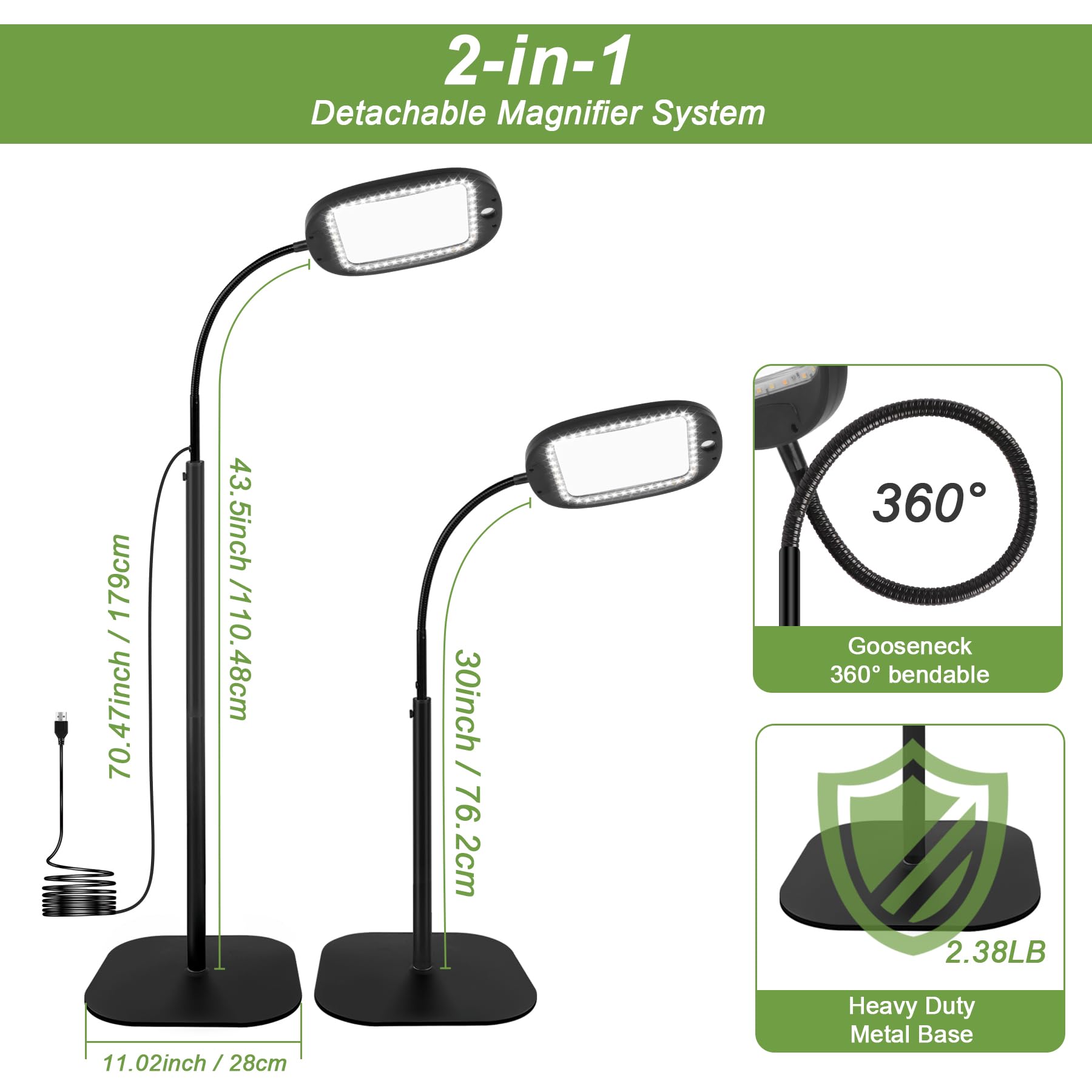 10-fache Lupe mit Licht & Bodenstehend, 45 LEDs Schreibtischlampe, 5 Farbtemperaturen, 4 Helligkeitsstufen, Perfekt für Diamantkunst, Zubehör, Hobby, Handwerk, Lesen, Naharbeit