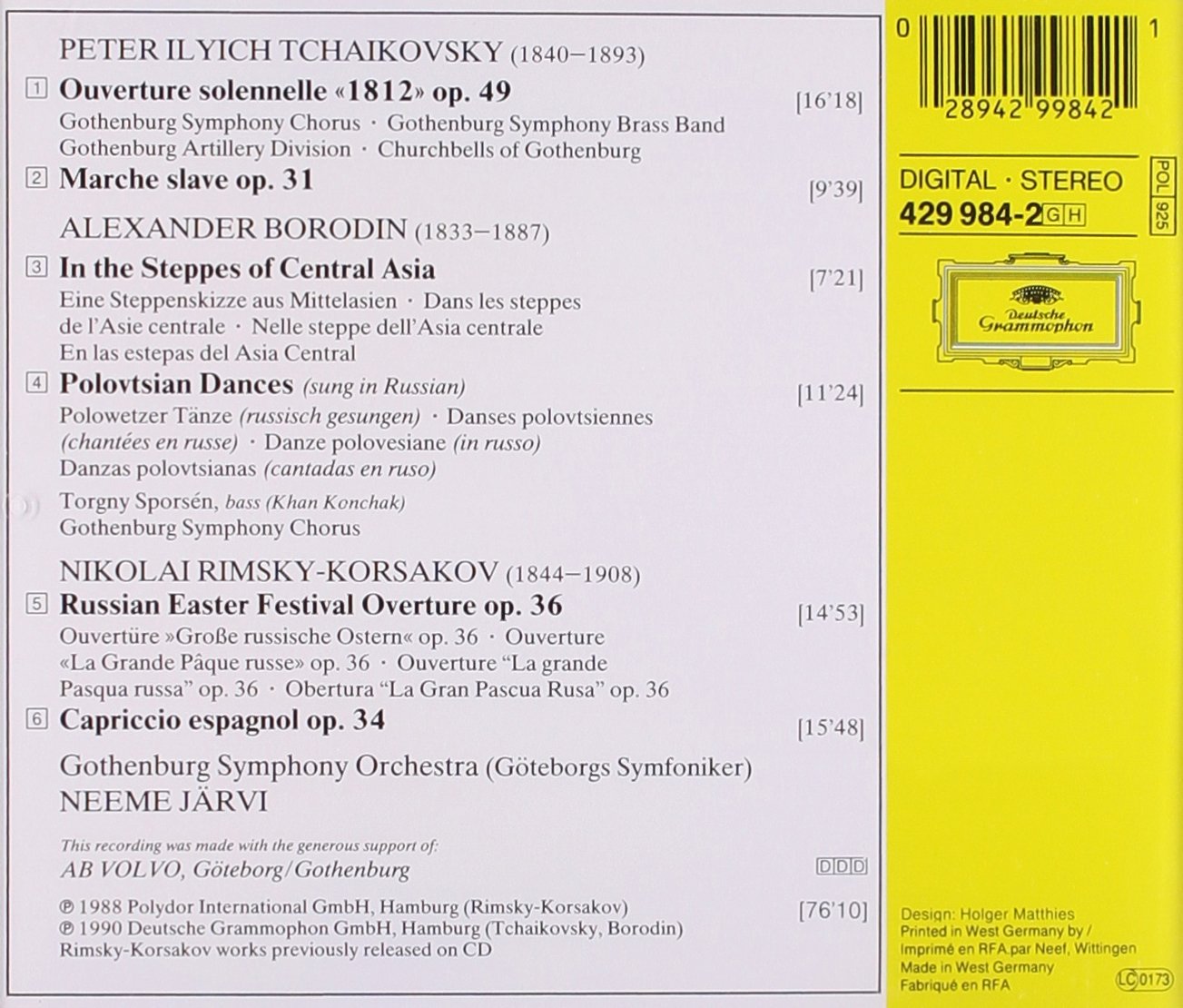 Tchaikovsky: Overture "1812"; Marche slave / Borodin: In the Steppes; Polovtsian Dances / Rimsky-Korsakov: Russian Easter; Capriccio