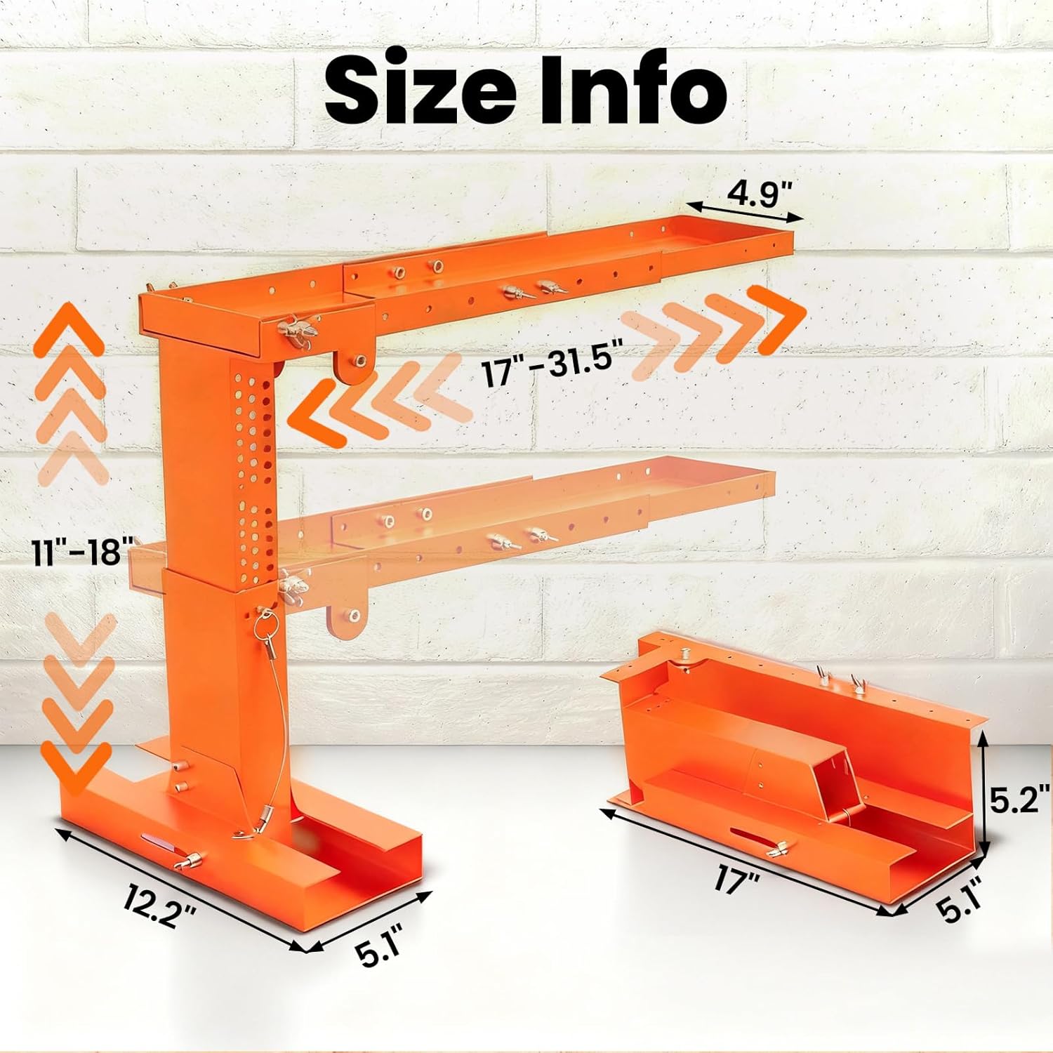 Adjustable Foldable Ladder Leveler for Stairs, 500LB Capacity, Fits Foot Spacing <30", Height 11-18", Length 17-31.5", Durable & Stable Platform for Safe Use (Orange)