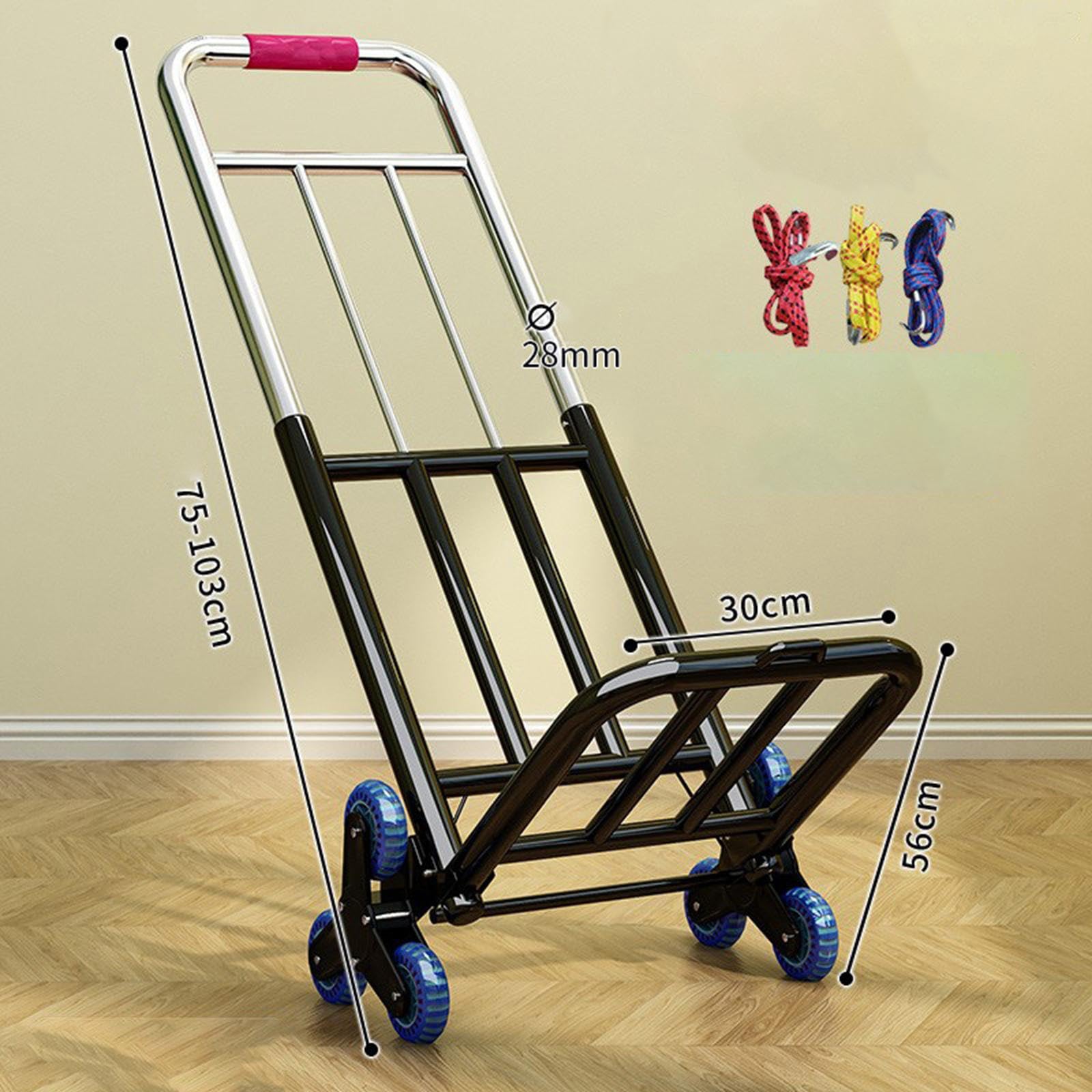 Almencla Gepäckwagen Klappbarer Handwagen Treppensteiger Transporthilfe mit Metallrahmen Und Verstellbarem Teleskopgriff für Haushalt Büro Zustellung Reisen Ei, 32mm Durchmesser