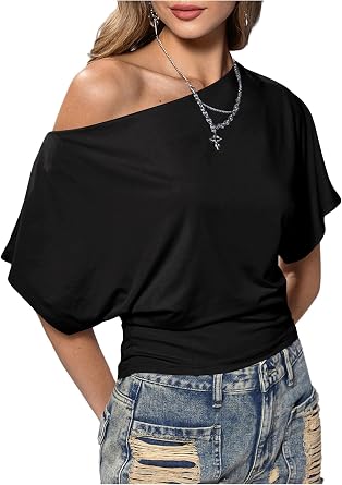 SweatyRocks Womens Off The Shoulder Tops Asymmetrical Y2K Going Out Top