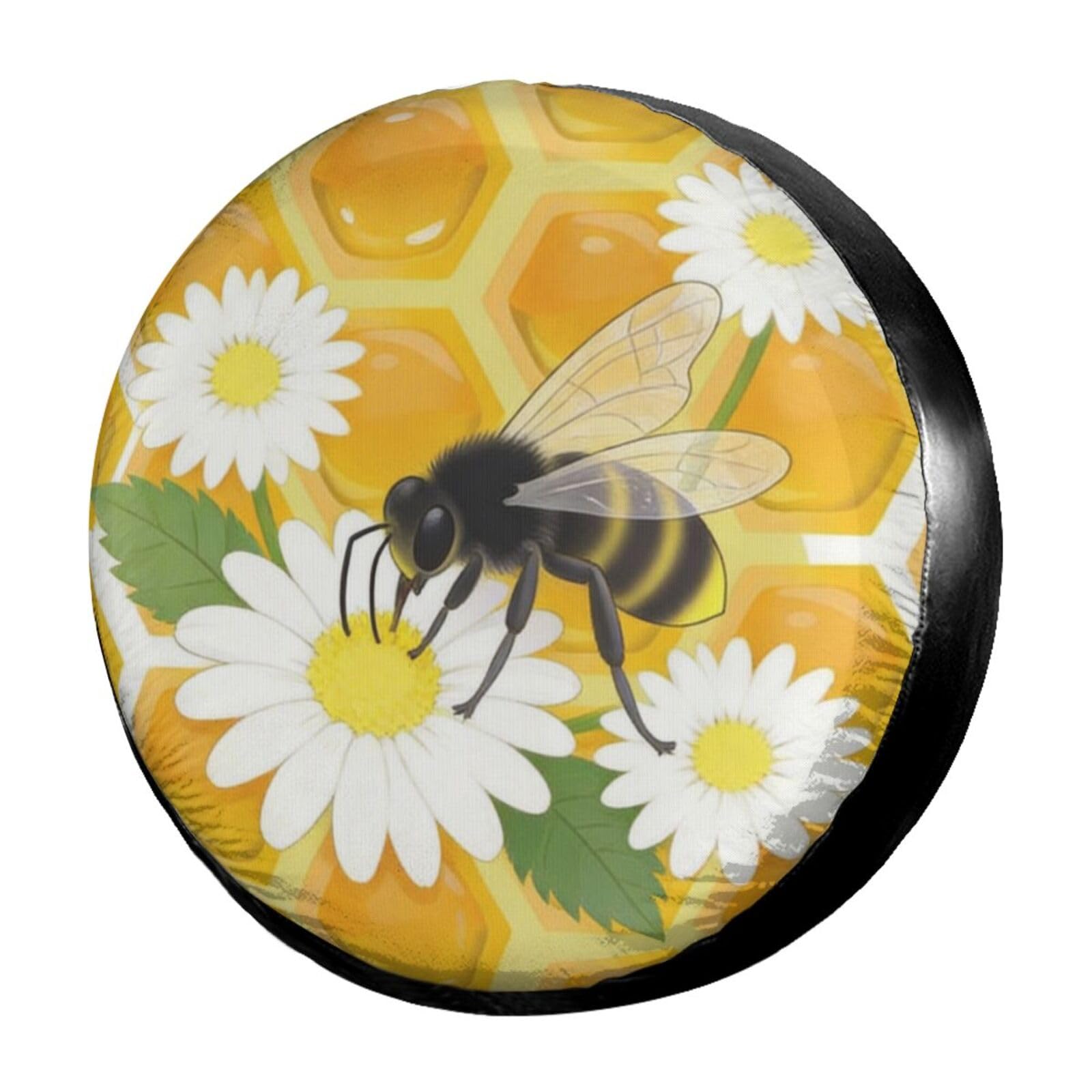 Delerain Spare Tire Cover Honeycomb Bee Daisies Wheel Covers Sun Protection Waterproof for Jeep Truck RV Trailer SUV and Many Vehicle (14 Inch for Diameter 23"-27")
