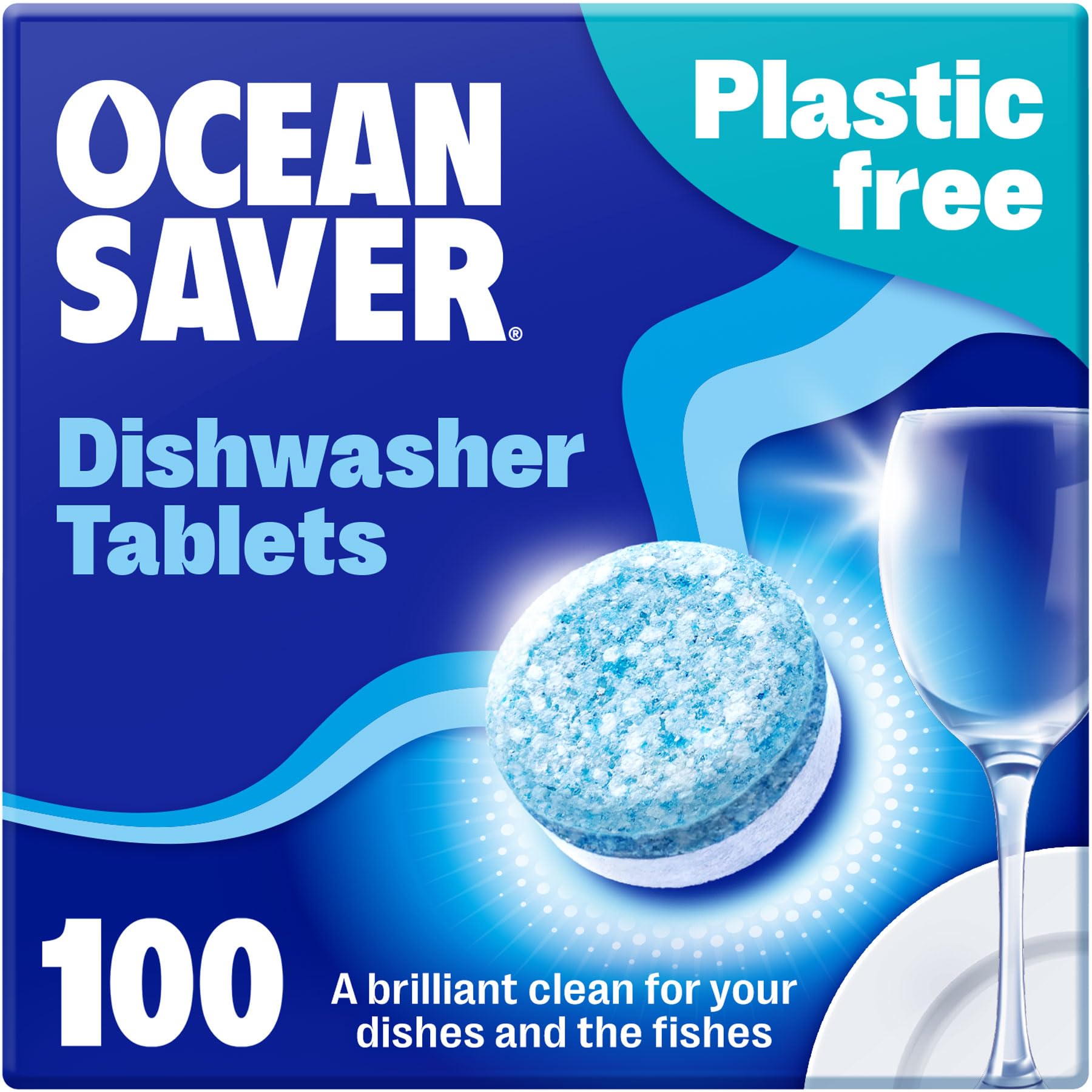 OceanSaver Eco-Friendly Dishwasher Tablets - Pack of 100 | Non-Toxic & Plastic-Free Dish Washing Tablets for Sustainable Cleaning | All in One Plant-Based Dishwasher Salt & Rinse Aid for Tough Stains