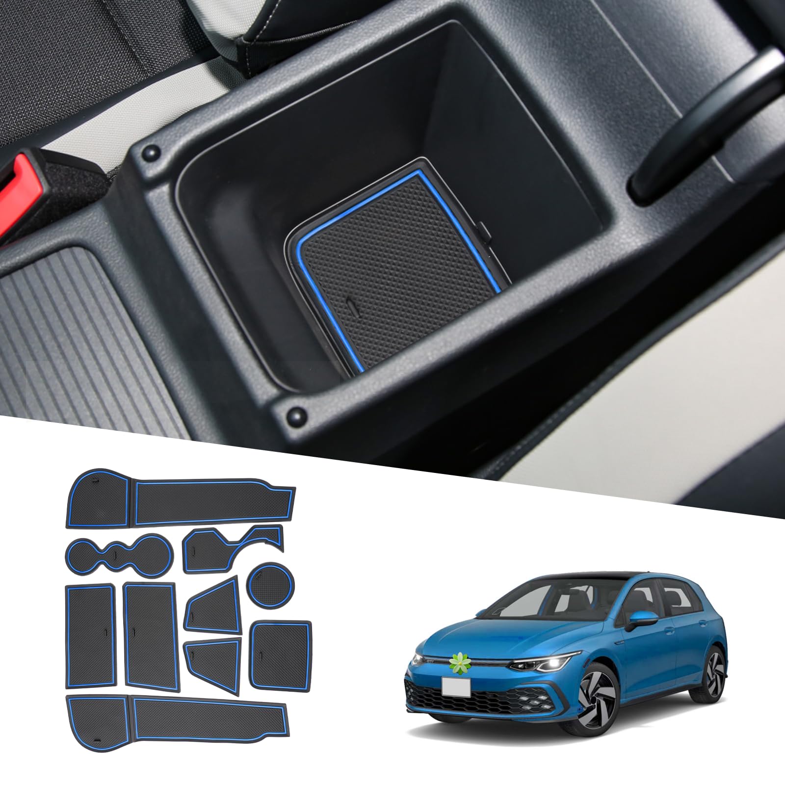 Ruiya Golf GTI R MK8 Interior Mats 10PCS/Sets 2020-2024 Door Slot Gasket Kit Red Silicone Rectangular Car Mats