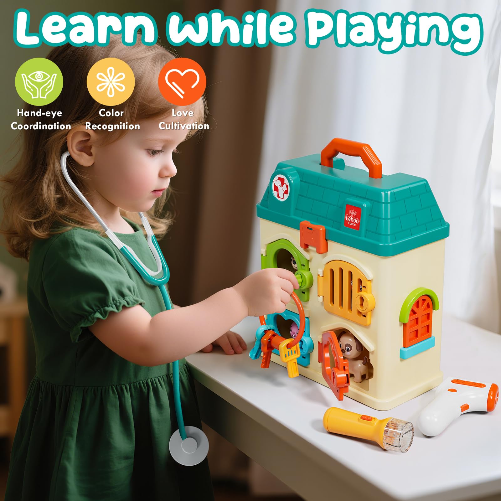 Lehoo Castle Tierarzt Spielzeug Kinder, Arztkoffer Kinder, Doktorkoffer mit Ton & Licht, Spielzeug ab 3 Jahre, Mädchen Geschenke 3 Jahre