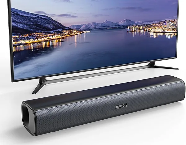 RIOWOIS Sound Bar for Smart TV, Soundbar for TV with Bass Reflector and Easy Set up, Home Audio Surround Sound System for TV PC Projector, Wall Mountable