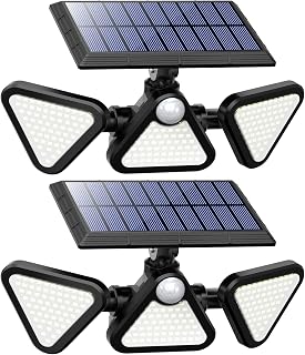 Solar Lights for Outside, 180LED 6500K Motion Sensor Outdoor Lights, IP65 Waterproof 3 Heads 270° Wide Lighting Angle, Solar Security LED Flood Lights Outdoor for Garage Yard Patio, 2Pack