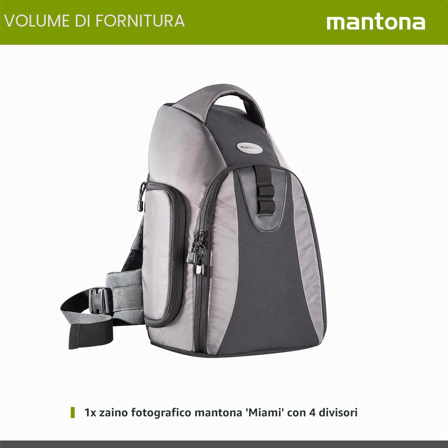 Mantona Miami Zaino per Fotocamera Reflex, Accesso Rapido per Reflex con Obiettivo Inserito, 4 Obiettivi Aggiuntivi