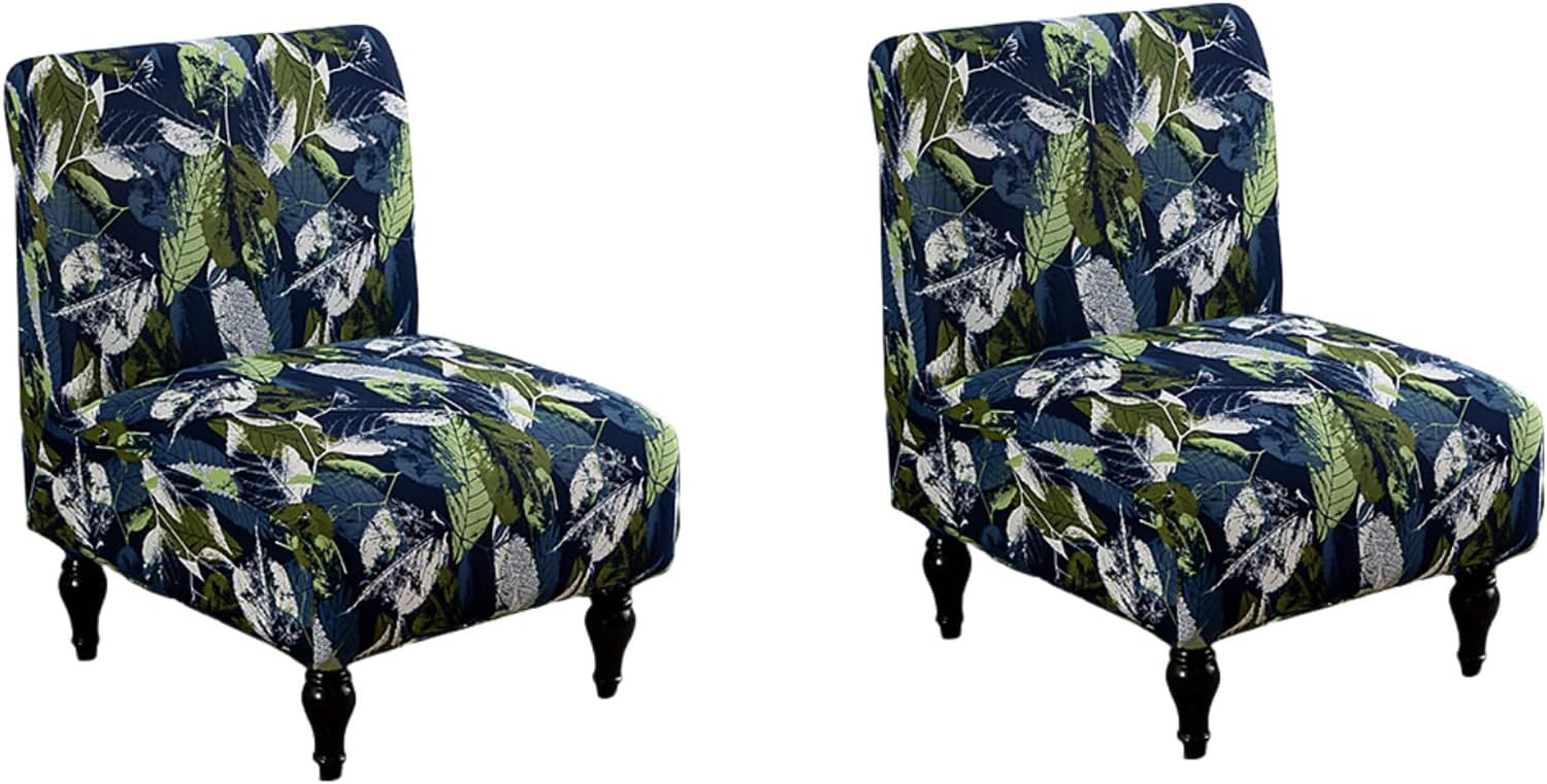 2PCS Armless Accent Chair Covers - Soft Printed Slipcovers for Slipper Chairs in Living and Dining Room