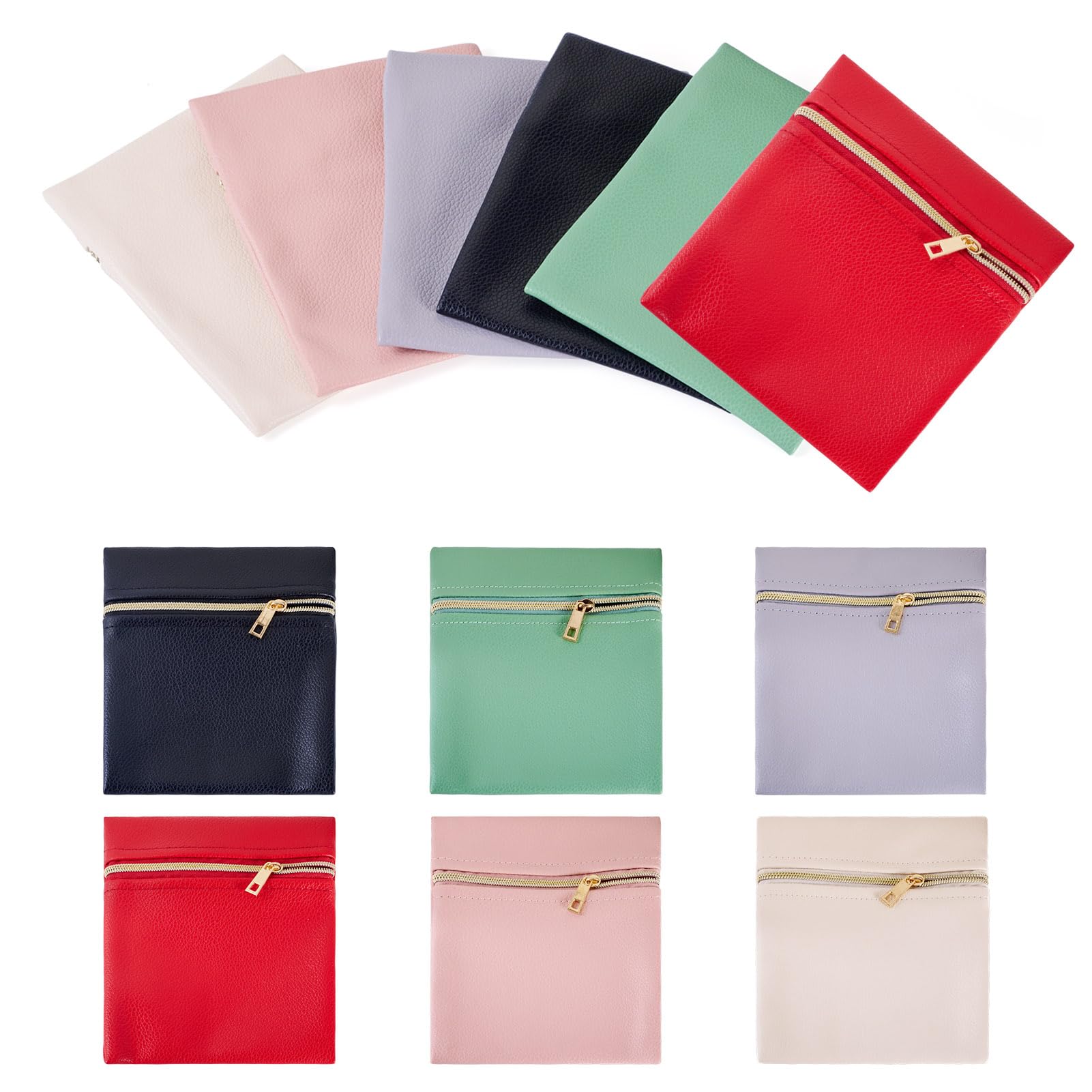 FASHEWELRY 6Pcs Imitation Leather Travel Jewelry Organizer 6 Colors 140x120x7mm Rectangle Travel Business Trip Jewelry Pouch Bags Portable Storage Zipper Bag for Earrings, Rings, Bracelets